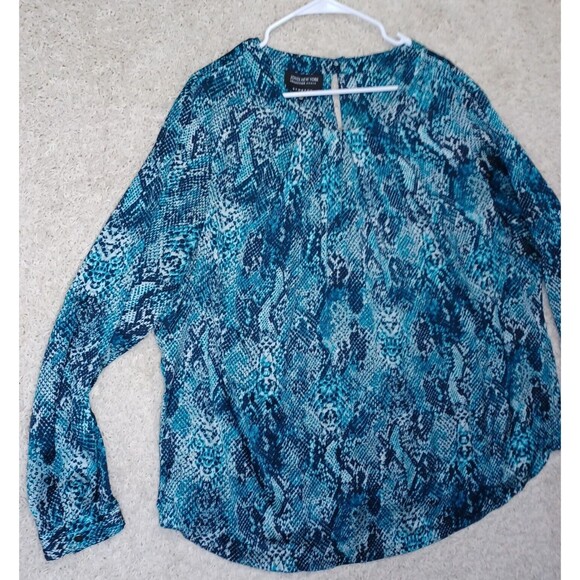 Jones New York Womens 22W Snake Reptile Print Button Blouse Top Streach - Picture 7 of 16